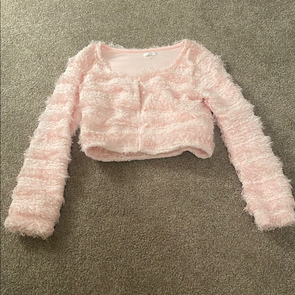 Pink Fuzzy Cropped Sweater